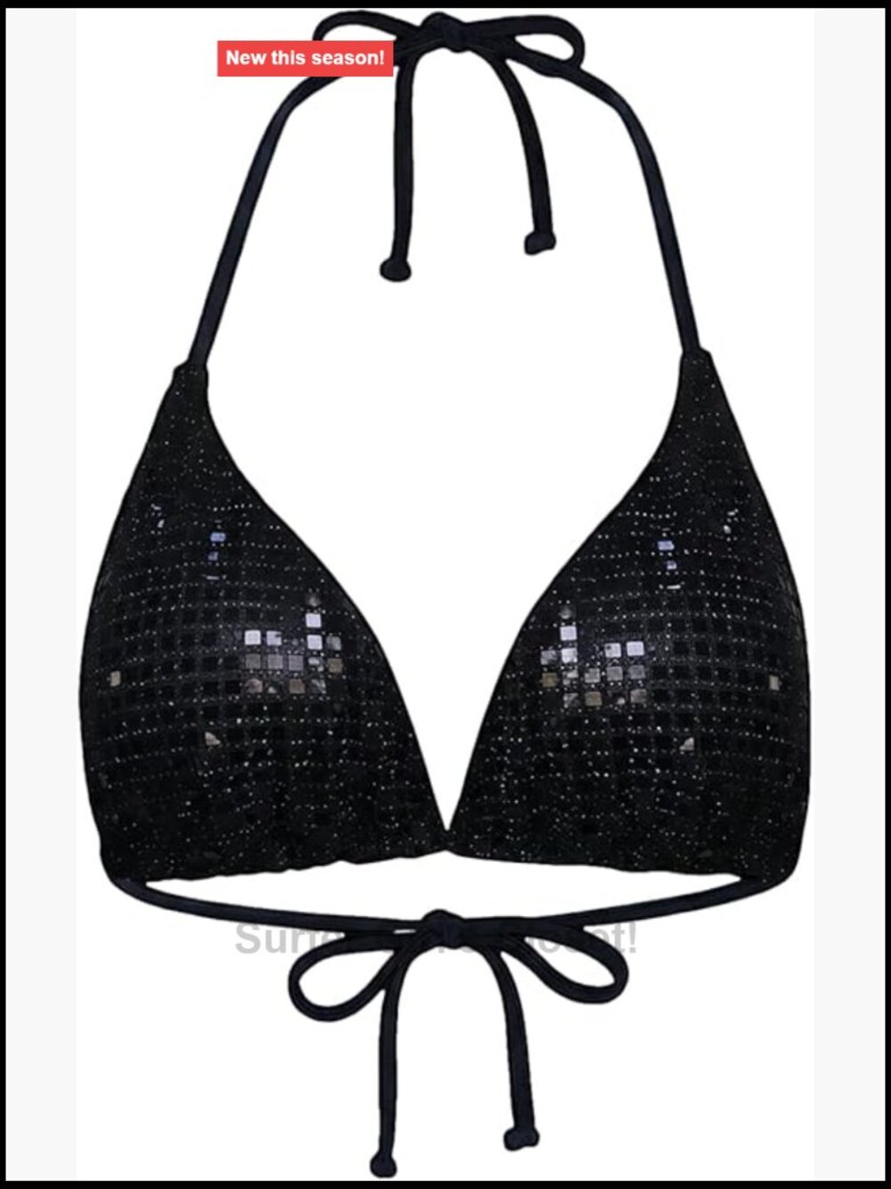 Sparkly Triangle Halter Bikini Top Tie Back Rave Swimsuit